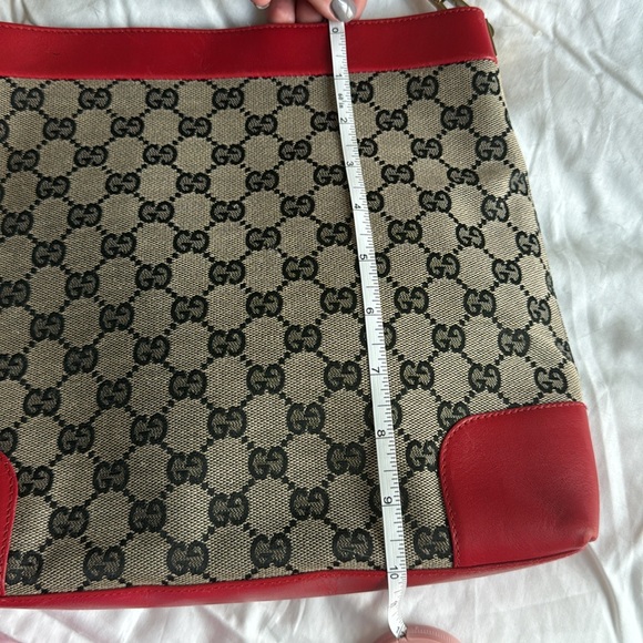 Gucci GG Canvas Red Leather Trimmed Shoulder Bag/ Tote - Picture 10 of 10